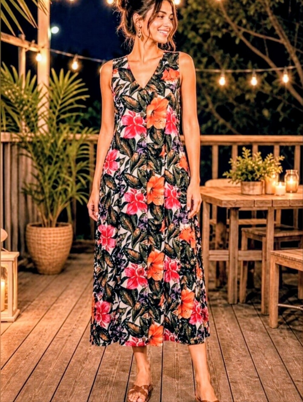 VTG 90s Jamie Brooke Tropical Floral Maxi Summer Dress Button Up Hawaiian 6